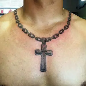 Тату цепь с крестом